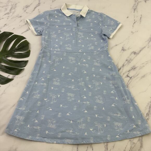 Lands' End Dresses & Skirts - Lands End Womens Polo Shirt Dress Size L Pastel Blue White Tropical Palms Beach